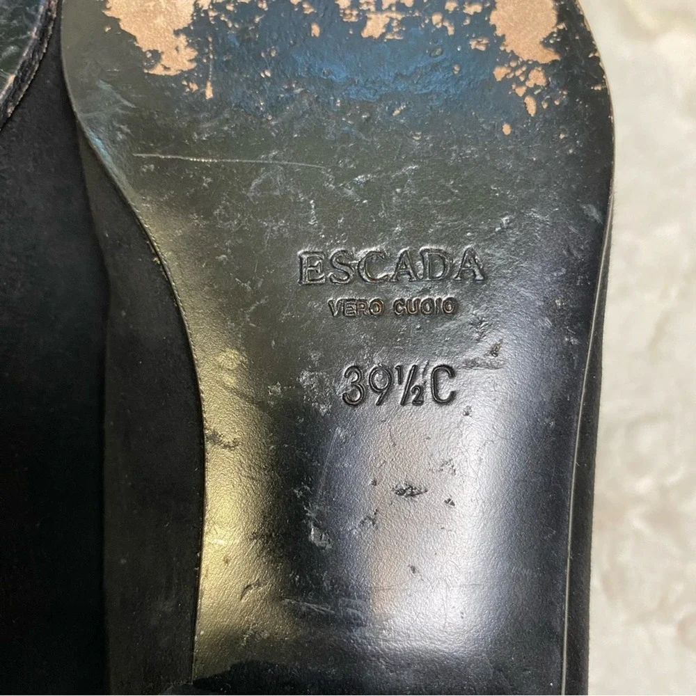 Escada Vero Cuoio Black Pointed Toe Crystal Rhinestone Velvet‎ Flats Size 39.5